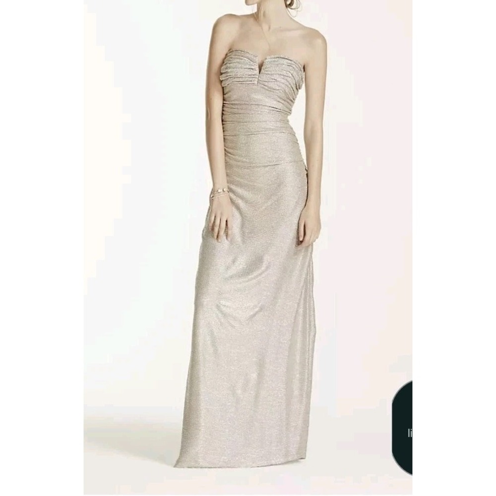 Hailey Adrianna Papell Foil Rushed Strapless Maxi Dress Gown Formal Prom Size 4